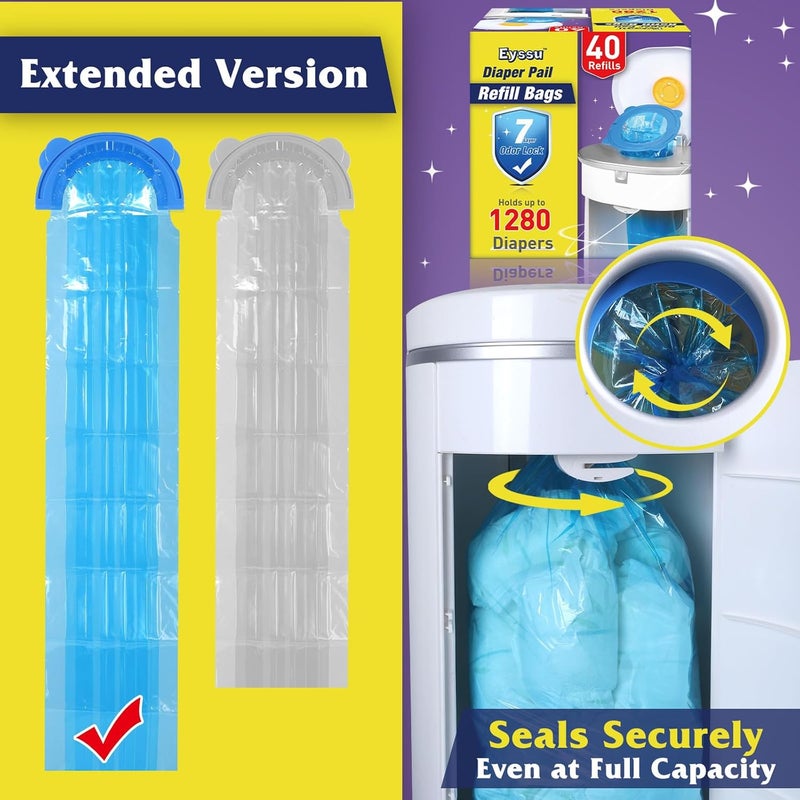 Eyssu Diaper Pail Refill Bags 40 Pack, Compatible with Arm&Hammer Disposal System, Diaper Bags with Upgraded Odor Lock, Seal and Toss Diaper Pail Refills, Holds up to 1280 Baby Diapers - Image 5